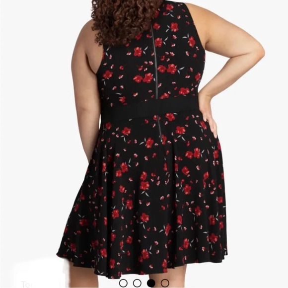 City Chic Lyra Red Floral Fit & Flare Sleeveless Dress - Picture 9 of 9